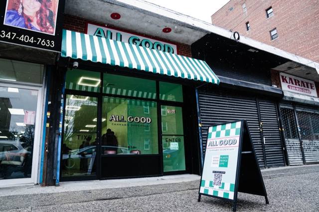 All Good Cannabis Dispensary storefront, Flatbush